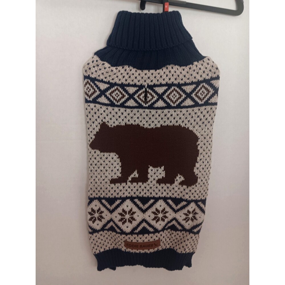 Eddie Bauer Pet Sweater Dog Sz L Bear NWT Brown/Blue